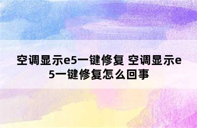 空调显示e5一键修复 空调显示e5一键修复怎么回事